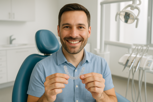Paciente con alineadores transparentes en una clínica dental
