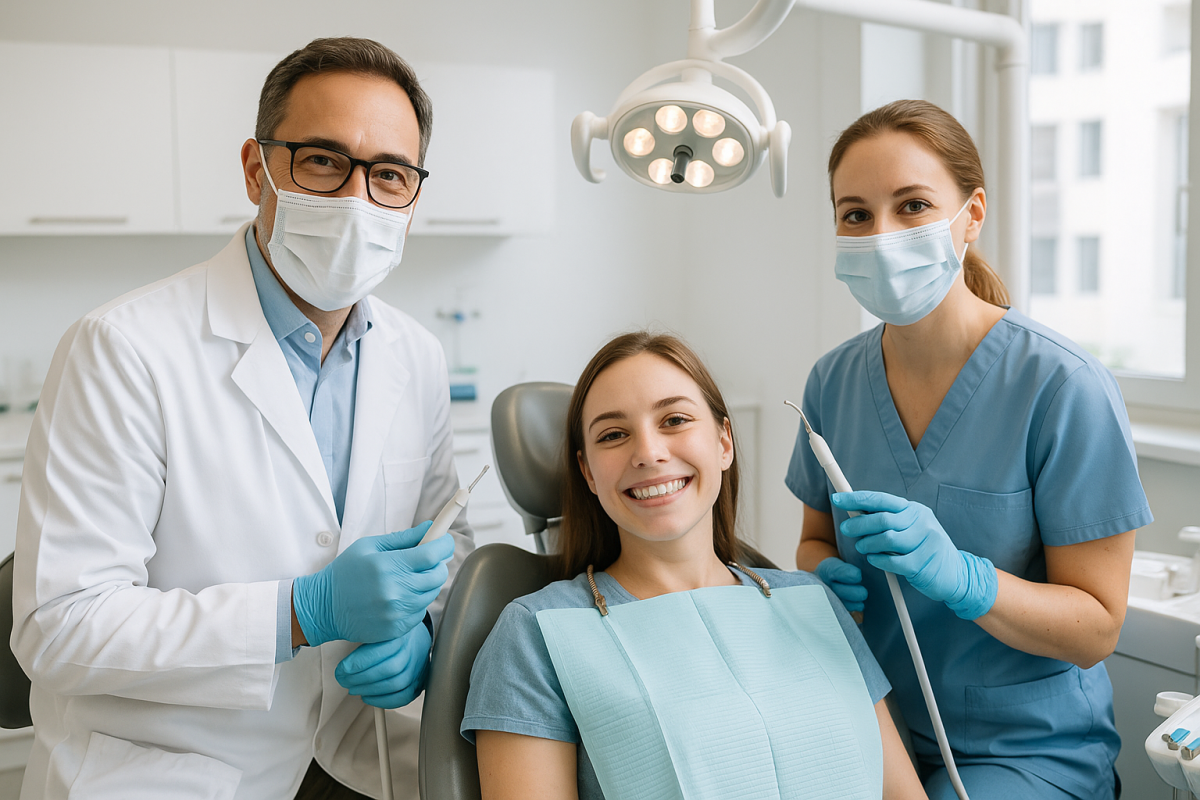 Paciente recibiendo una limpieza dental profesional en una clínica dental en Burjassot